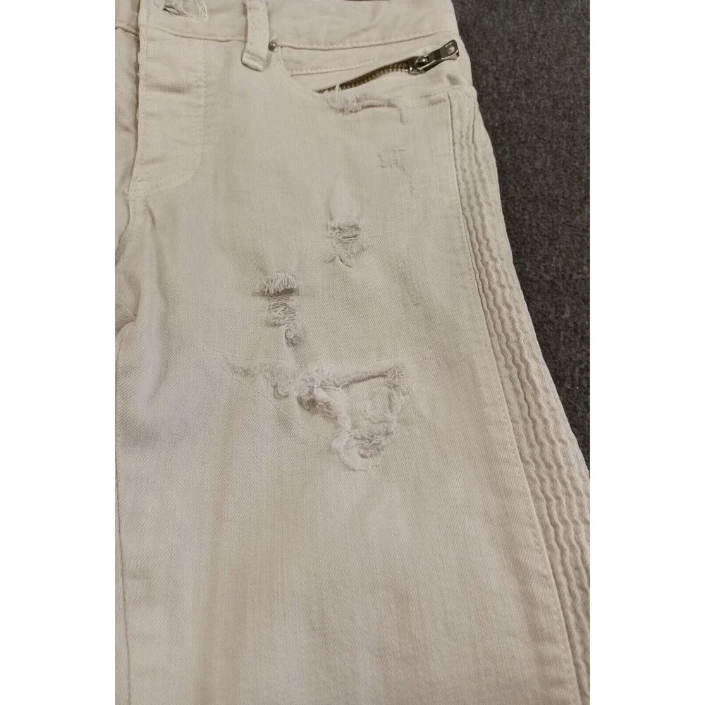 M N M L White Stretch Moto Denim Skinny Distressed Mens Jeans Size 29 Ankle Zip